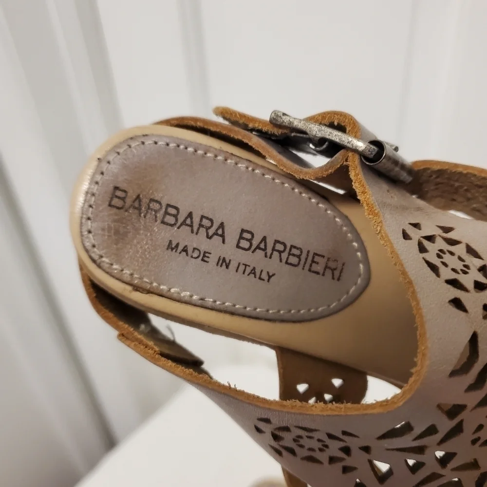 Barbara Barbieri Slingback Cutout Leather Peep Toe Heels Size 6 boho